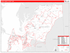 Queen Anne's County, MD Digital Map Red Line Style